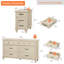 Ensemble de chambre à coucher 2 pièces WAMPAT - Comprend une commode 7 tiroirs, une table d'appoint avec station de charge et armoire de rangement, une commode 2 pièces et une table de chevet, beige