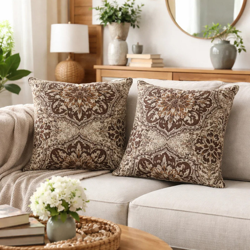 Damask Cotton Throw Pillow