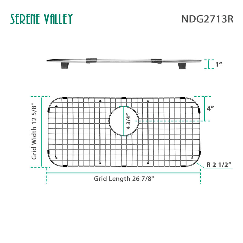 Sink Bottom Grid 26-7/8" X 12-5/8", Rear Drain With Corner Radius 2-1/2"