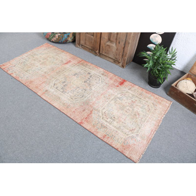Vintage Turkish Anatolian Accent Rug Perfect for Kitchens and Dorms with Faded Red Design