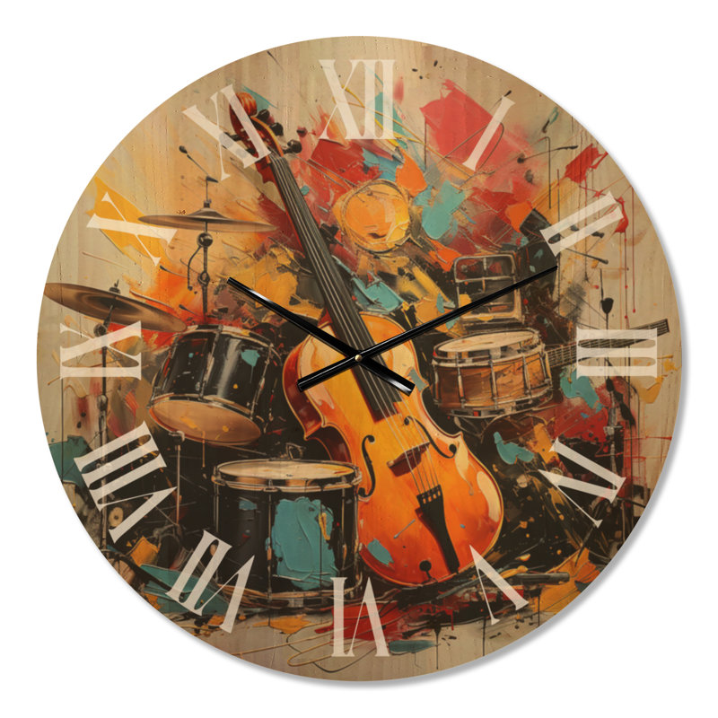 Horloge murale ronde en bois Music Vibrant Rhythms, Medium