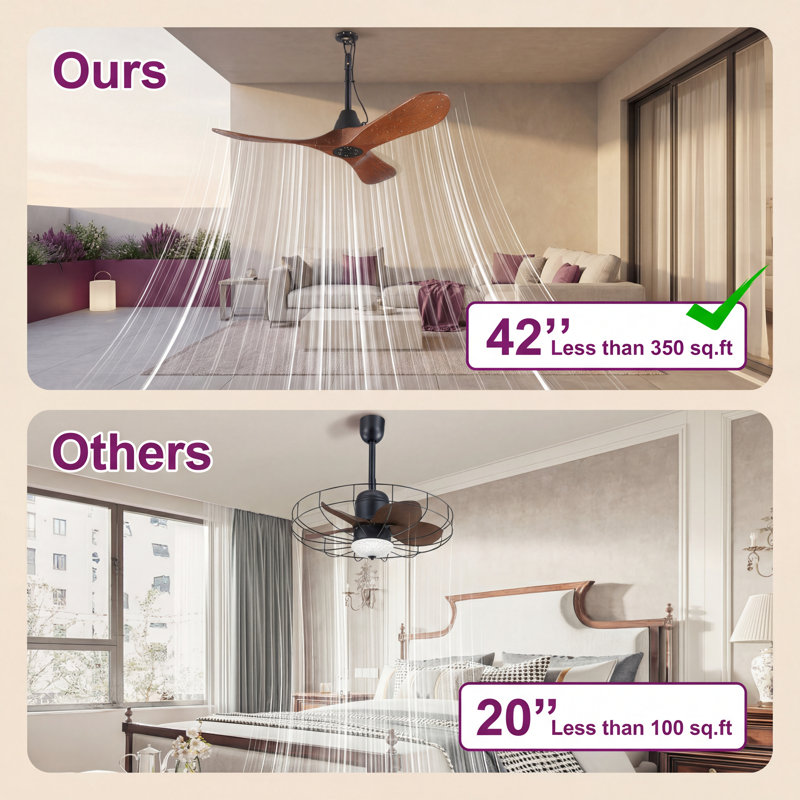 Ventilateur de plafond à 3 pales de 42 po avec télécommande Farmhouse - à brancher ou câblé, 42 po de largeur