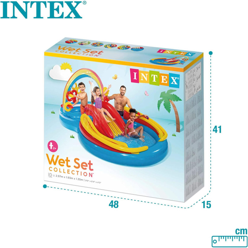 Glissade d'eau gonflable et piscine pour enfants, centre de jeu Rainbow Ring - Extérieur - Protection anti-éclaboussures pour enfants