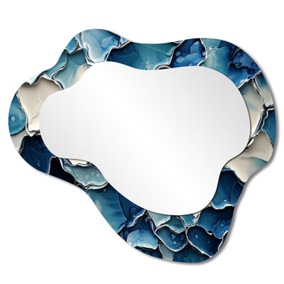 White And Blue Fragmented Silence Of Perception I - Abstract Collages Cloud Decorative Wall Mirror, Modern Vanity Mirror, Printed on Metal