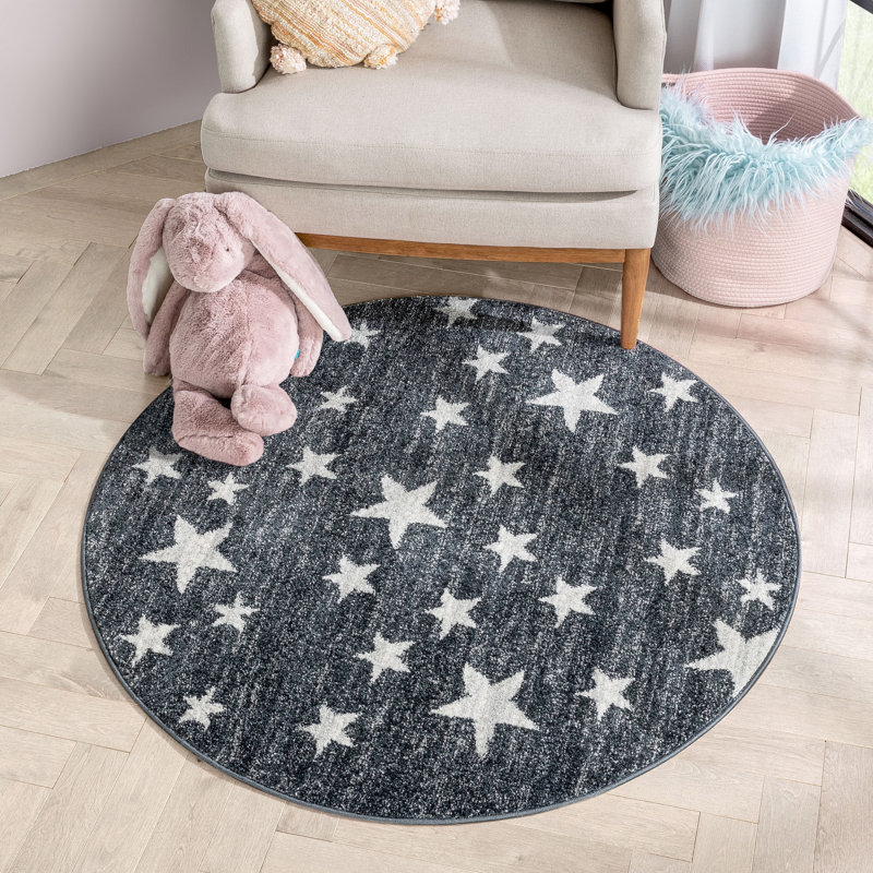 Kennedy Stars Grey Children's Rug, Round 122cm