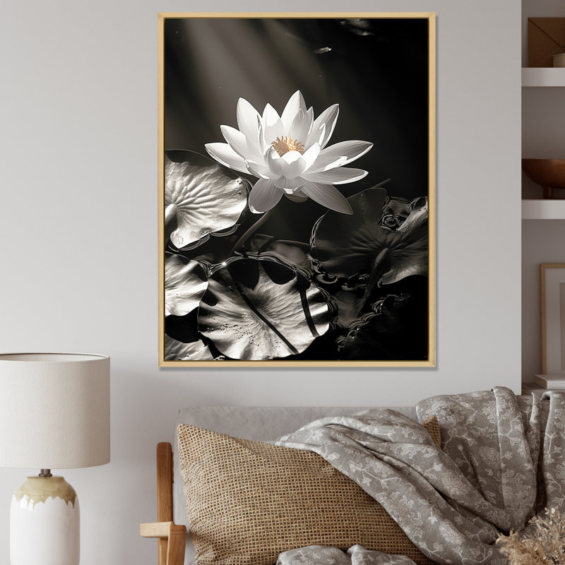 Lotus dans la jungle sur toile, Cadre flottant naturel, H 32 po x l 24 po x P 1 po