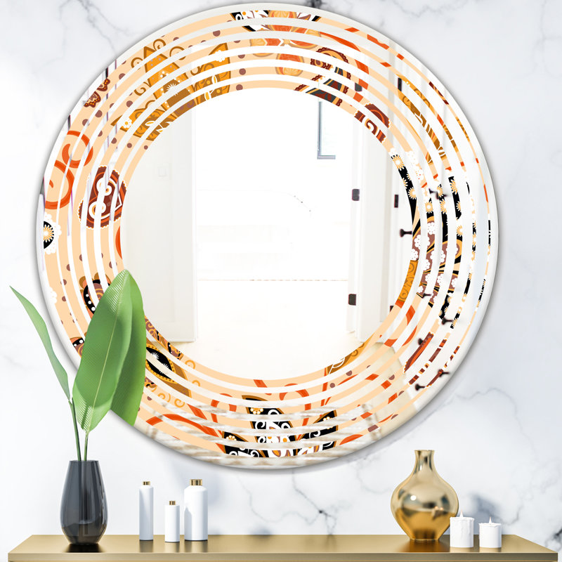 Miroir mural sans cadre en forme de "indien floral batik ii", H 23,6 po x l 23,6 po