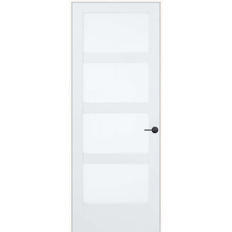 Porte intérieure pré-montée apprêtée en bois et verre d'intimité avec poignée et ensemble d'installation Evelin 4-Lite