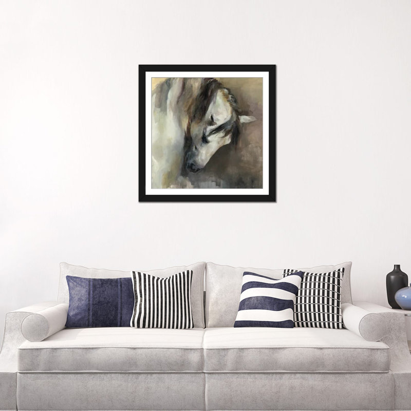 Cheval classique, Papier noir avec cadre d'angle ouvert, H 24 po x l 24 po x P 1 po