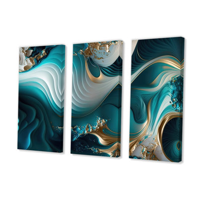 Géode abstraite turquoise II - reproduction de 3 pièces