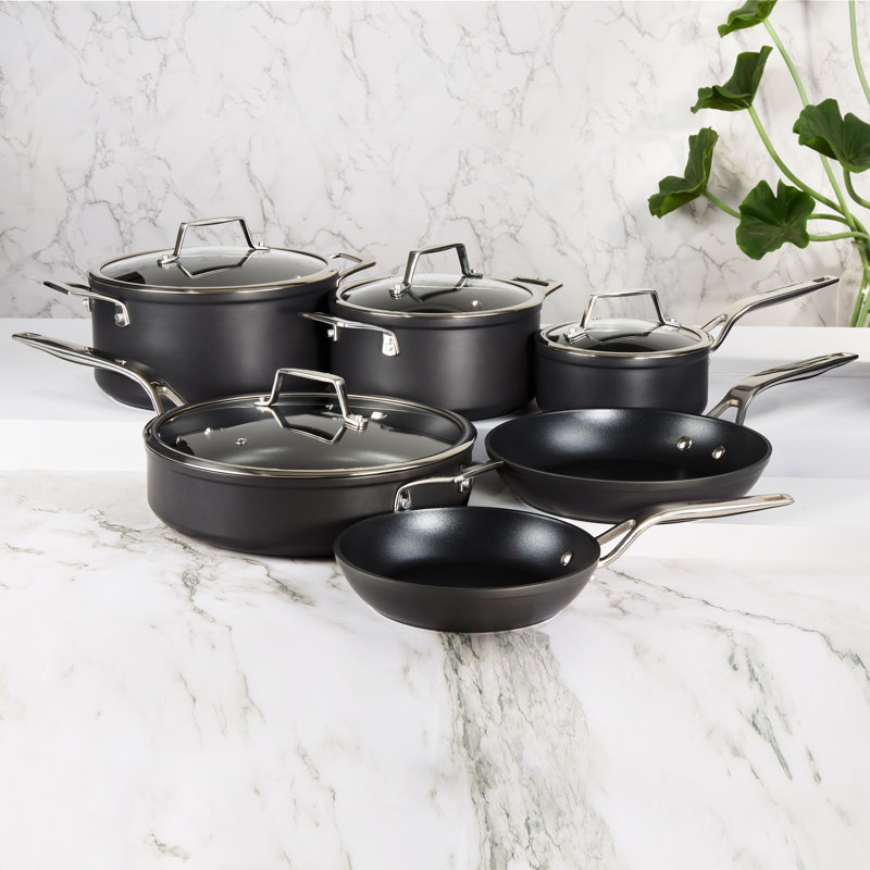 BergHOFF Essentials 5Pc Non-Stick Hard Anodized Cookware Starter Set With Glass Lids, Black