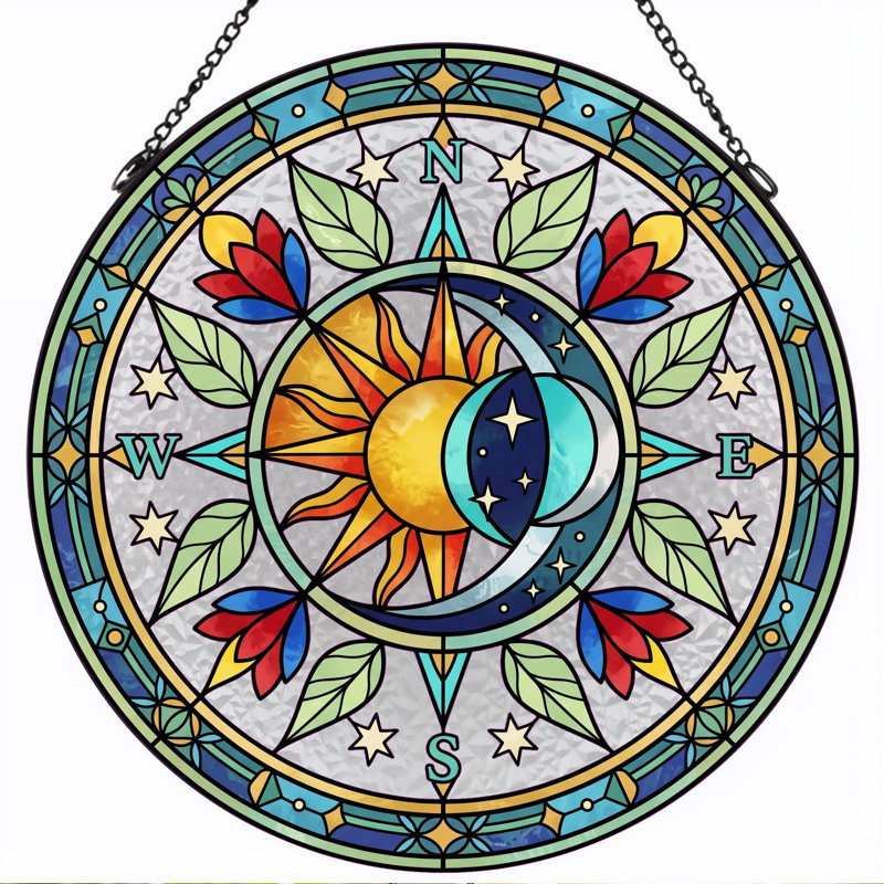 Panneau de vitrail Sun Moon ， 7,8H, 7.8"H