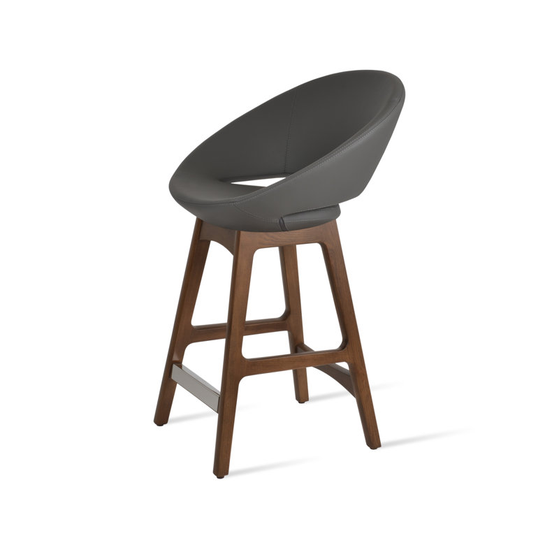 Short et tabouret de bar, Similicuir gris, Noyer, Petit tabouret (siège d'une hauteur de 23 po)