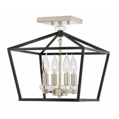 Plafonnier semi-encastré géométrique de style lustre à 4 lumières de 13 po Stinson