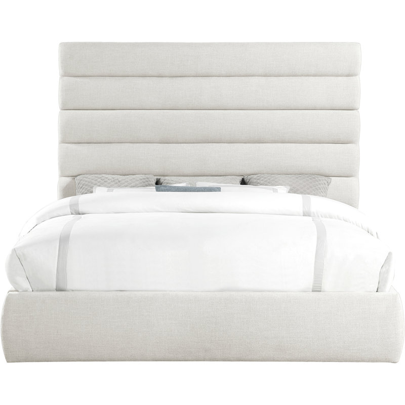 Lit en tissu Adam, Tissu texturé en lin crème, Très grand