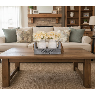 Cozy Mason Jar Table Centerpiece with Yellow Hydrangeas,Rustic Wood Tray Farmhouse Dining & Coffee Table Décor