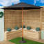 Gillian Outdoor Rectangular Wooden Garden Dining Table, 2 Benches With Parasol And Base Set-125188629-125188633