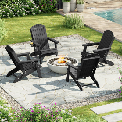 Chaise Adirondack pliante en PEHD avec dossier réglable à 3 positions et porte-gobelet, ensemble de meubles d'extérieur robustes toutes saisons pour la cour et la piscine