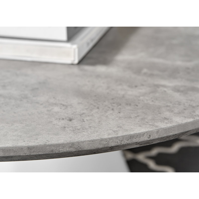 Palm Luxury Pedestal Round Coffee Table, Gray Concrete Effect Top/White Base