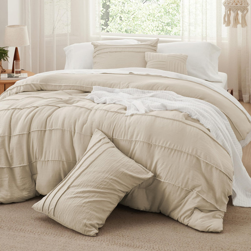 Bedsure Pinch Pleat Comforter Set Boho Bed-in-A-Bag Bedding Set with  Pillowcases for All Season, Linen