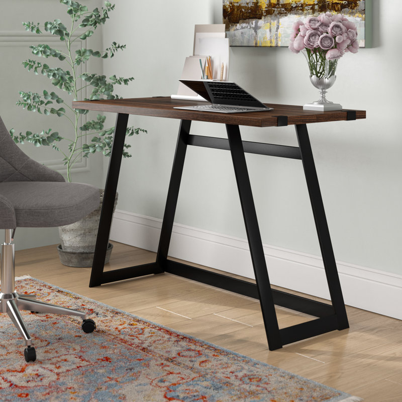 Paramus Metal Base Writing Desk, Dark Walnut