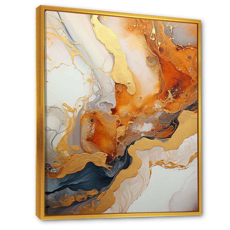 «Gold» et «Geode Lava I» - art mural pierre géode, Cadre flottant doré, H 20 po x l 12 po