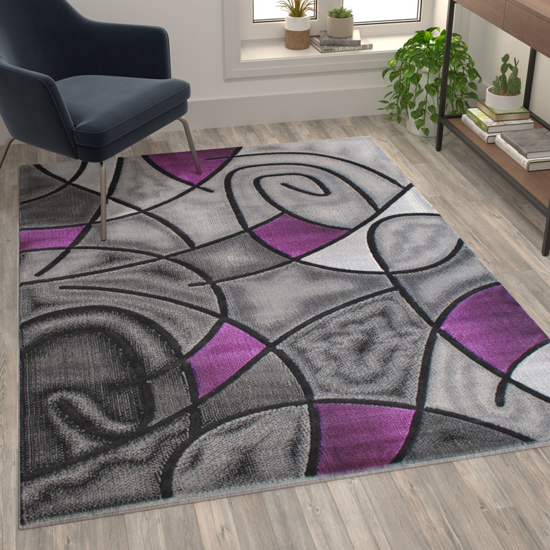 Tapis décoratif en oléfine à motif abstrait moderne Sioar, Rectangle 5 pi x 7 pi