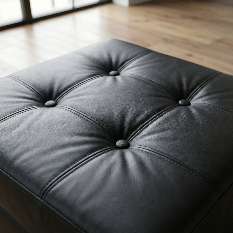 Repose-pieds capitonné en similicuir noir avec repose-pieds rectangulaire avec couvercle à charnières, pieds en bois robustes, banc de rangement polyvalent pour le salon, la chambre à coucher et le vestibule