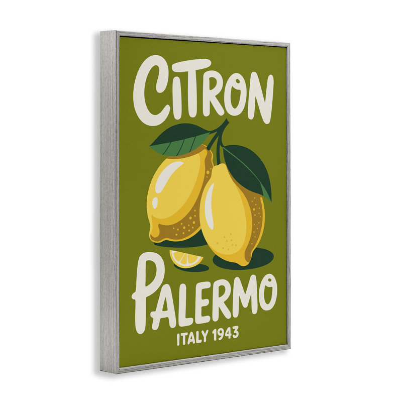 Citron Palermo Lemons, estampe numérique, design par Andreas Magnusson, H 30 po x l 20 po, Giclée de ferme grise encadrée