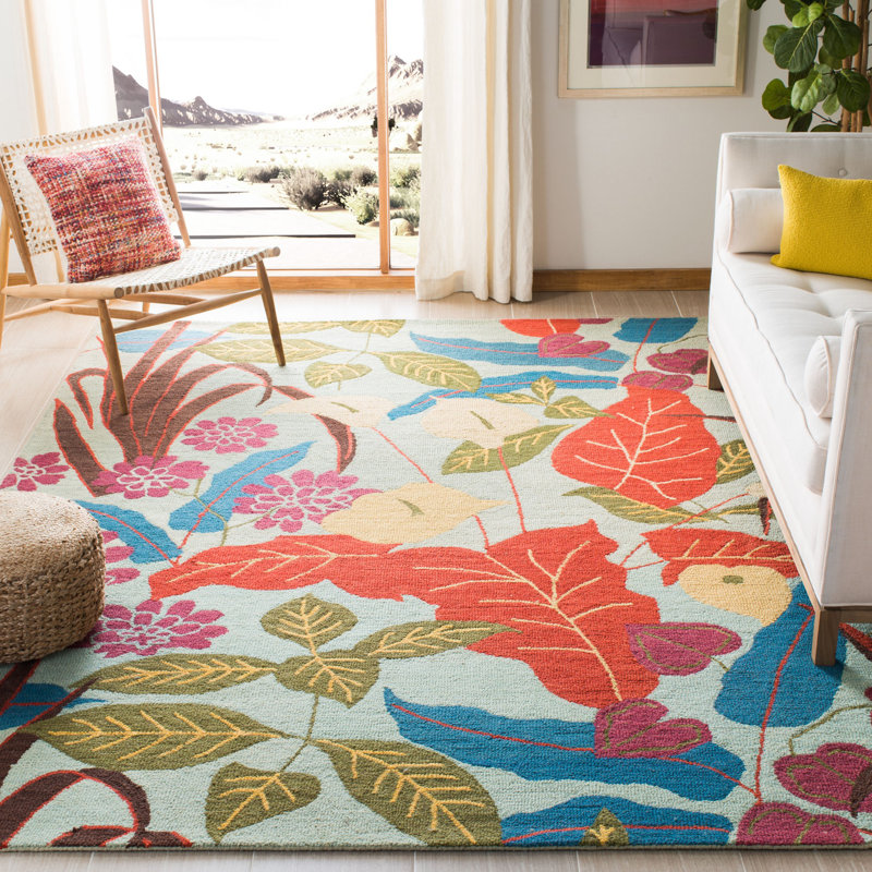 Tapis floral en laine crocheté à la main Emrick, Rectangle 8 pi x 10 pi