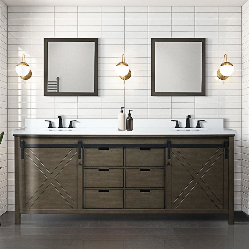 Meuble-lavabo double rustique avec comptoir en marbre de culture