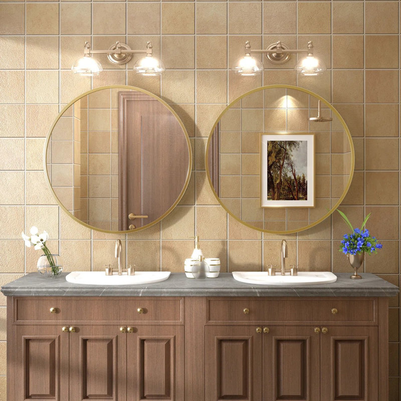 Amara Round High Quality Aluminum Alloy Framed French Cleat Mounted Wall Decor Bathroom Vanity Mirror , Brushed Gold