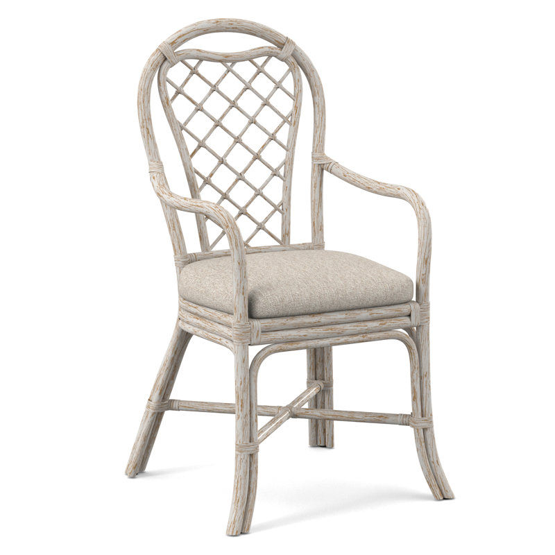 Chaise de salle à manger avec accoudoirs Trellis, Blanc antique givré, Performance Crypton des neiges; 0884-91