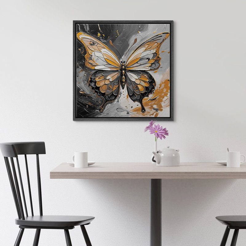 «Bright BCBG», animaux gris, papillon jaune, Moody, peinture, effet de coup de chambre, impression sur toile encadrée