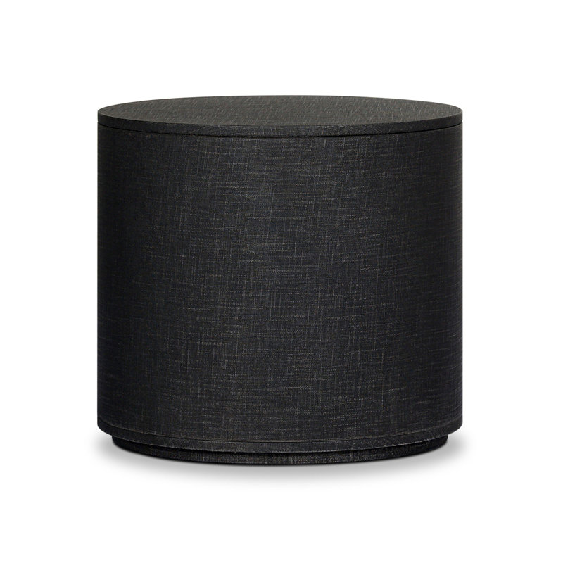 Amelia Oval One Drawer Nightstand-Black Linen, Black Linen