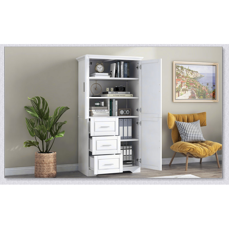 Armoire de rangement haute et large avec portes pour salle de bain / bureau, trois tiroirs
