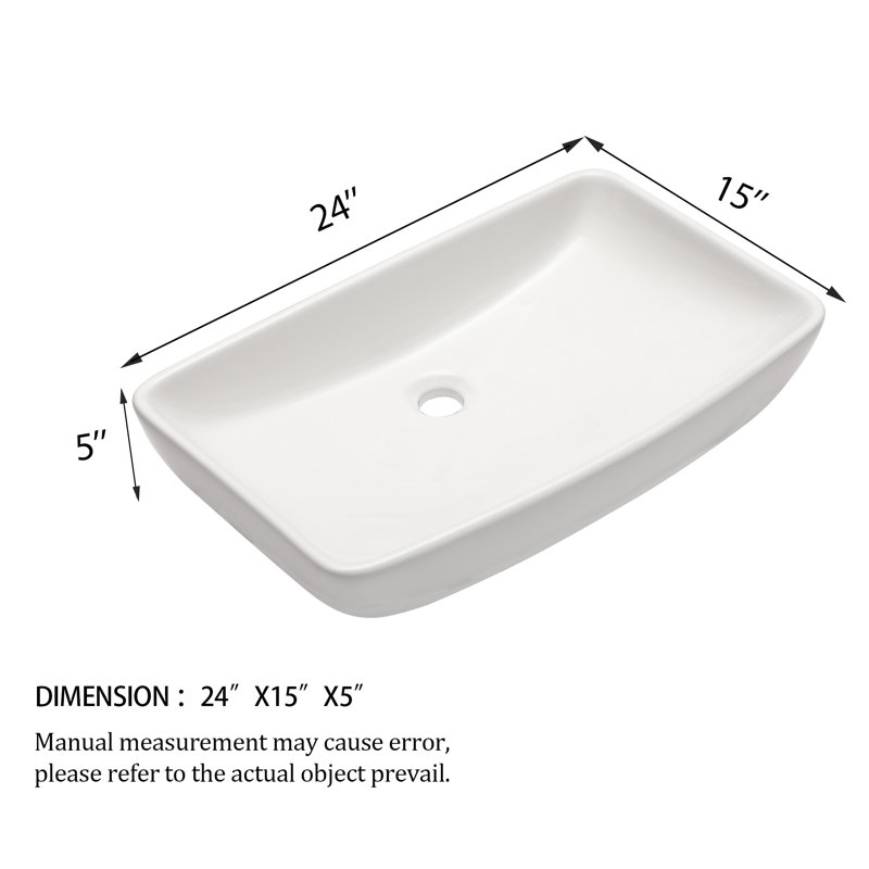 Lavabo de salle de bain vasque rectangulaire 24 po x 15 po en céramique blanche