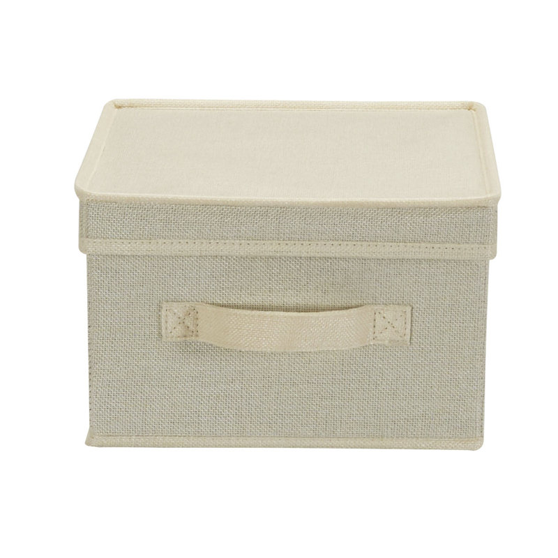 Storage Bins with Lids and Chromed Grommet Handles Light, 6" H x 10" W x 11" D, Cream