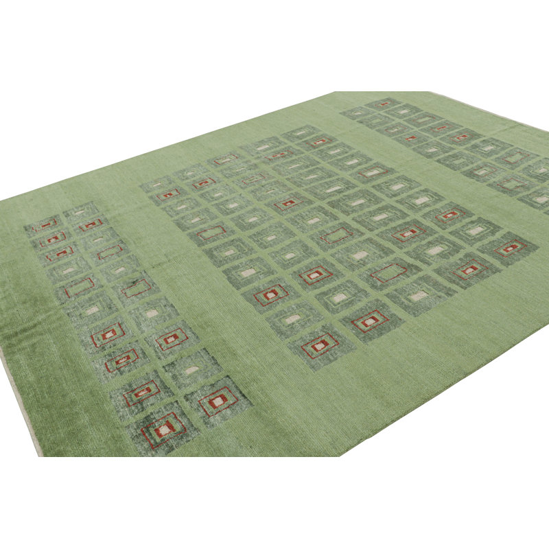 Rug & Kilim’S French Art Deco Style Rug In Green With Geometric Patterns