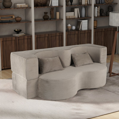 Canapé d'intérieur contemporain, canapé-lit pliable 2-en-1, canapé-lit convertible de 75 pouces avec mousse à mémoire de forme et revêtement en fausse fourrure, comprend 2 coussins pour plus de confort