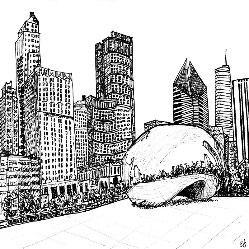 «Chicago III» par Emsto on, Pas de tapis, H 12 po x l 12 po, Toile tendue