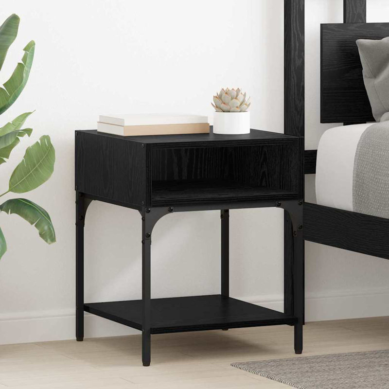 40cm W Manufactured Wood Bedside Table, Black Oak