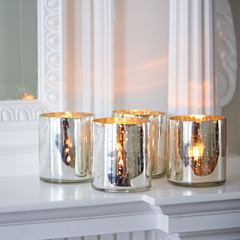 4 Silver Antique Effect Tea Light Holders