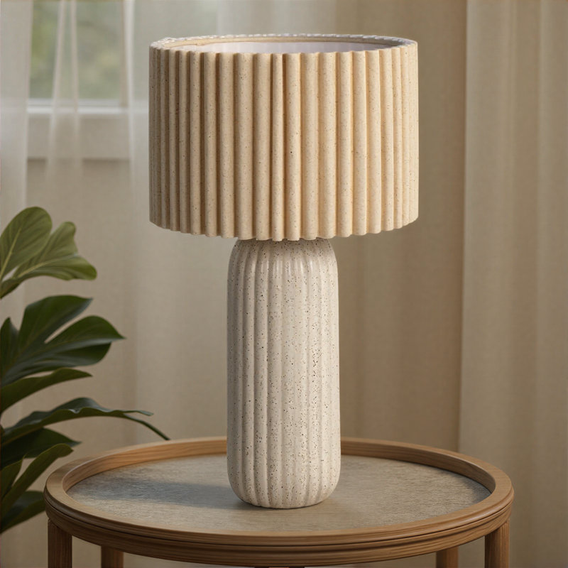 Mira Stoneware Table Lamp with Ribbed Linen Shade