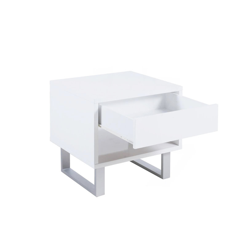 Table basse 1 tiroir haute brillance blanche