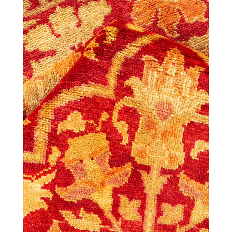 Tapis rouge / jaune noué à la main de conception unique Sofiah 8 pi 3 po x 10 pi 1 po