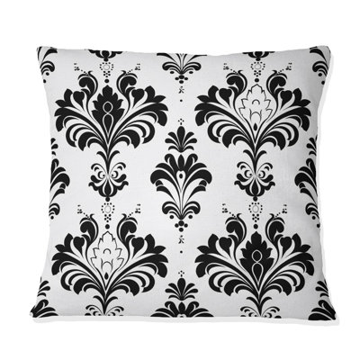 Coussin décoratif moderne noir et blanc à motif damassé I