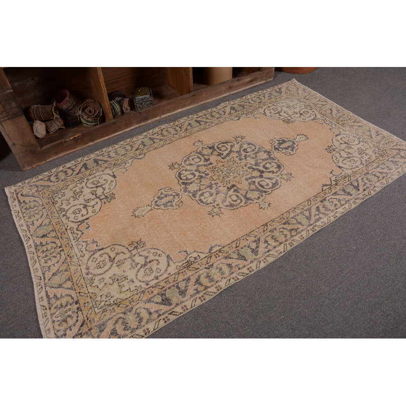 Tapis turc, tapis rétro, tapis de cuisine, tapis beige Oushak, tapis décoratifs 3,6 x 6,6 pi, tapis tissés à la main