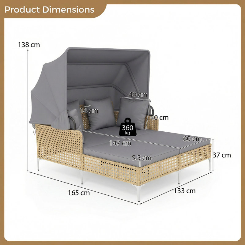 165cm Long Double Chaise, Grey