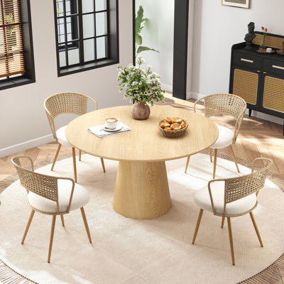 Doering Dining Set Mid-Century Modern Round Wooden Table & Upholstered Chair Set For Home, Kitchen, Dining Room